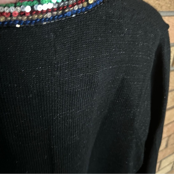 Vintage Design Options Philip Jane Gordon Bow Sweater Sequins Metallic Black XL - Picture 4 of 6